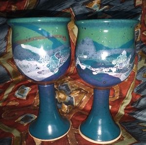 2 BLUE VINTAGE STUDIOS GOBLETS